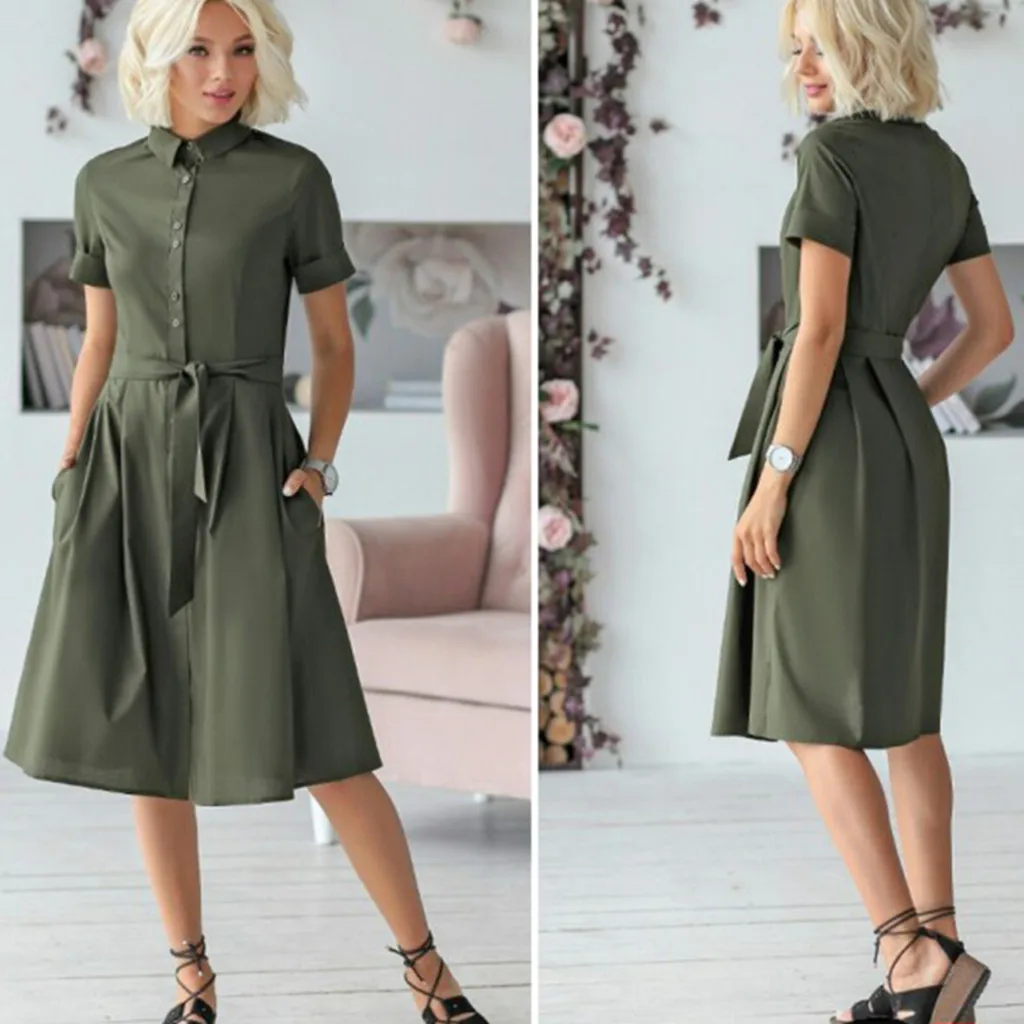 Женское офисное платье рубашка однотонное свободное коктейльное мини с отложным