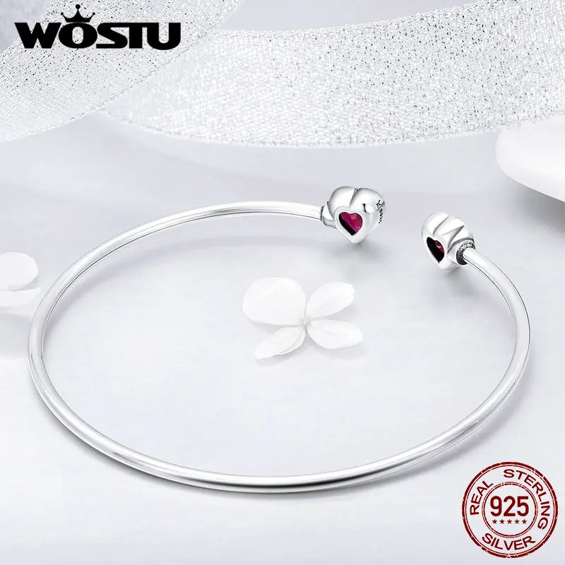 WOSTU 925 пробы Серебряное сердце кристалл элегантный регулируемый браслет на запястье для женщин Роскошные свадебные модные ювелирные изделия подарок CQB091