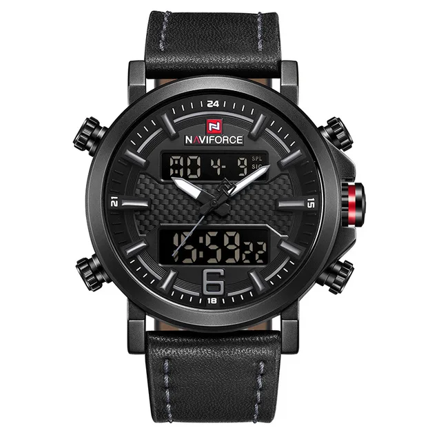 BGYB NAVIFORCE Новые мужские модные спортивные часы, мужские кожаные водонепроницаемые кварцевые часы, мужские Аналоговые часы с датой, светодиодный - Цвет: BGYB
