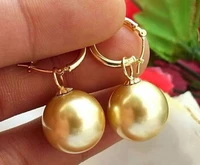 hot sell noble hot sell new shitou 00536 large 14mm drip golden south sea shell pearl dangle earring