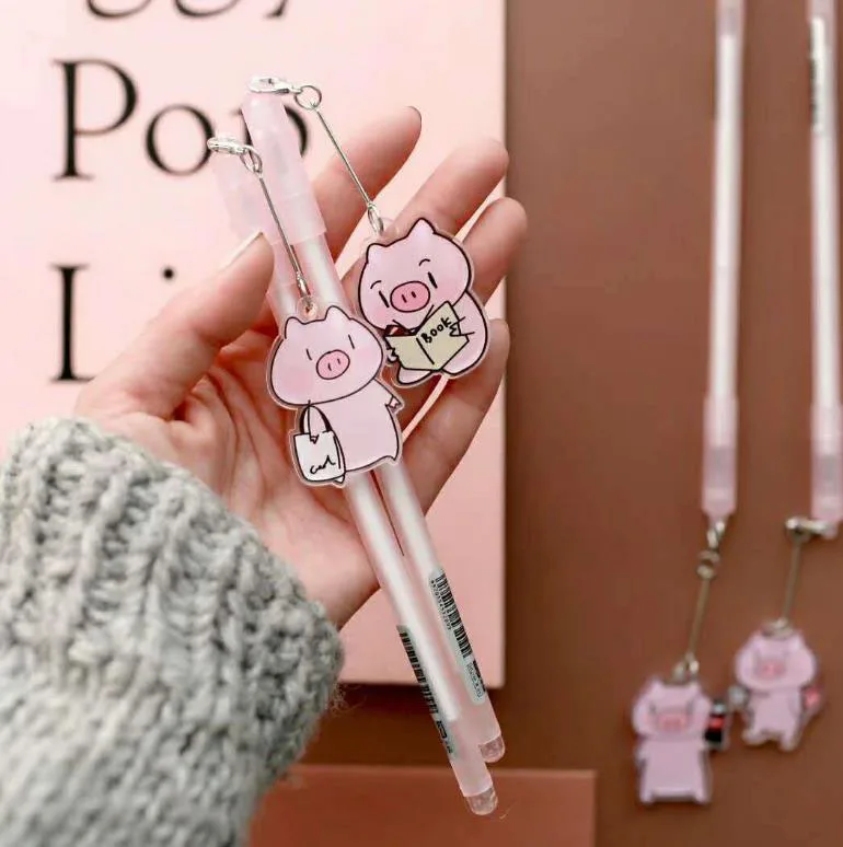 4 шт./компл. Kawaii 0,5 мм животного розовый поросенок копилка акриловая подвесная гелевые ручки цифровым пером Эсколар. школьные канцелярские принадлежности