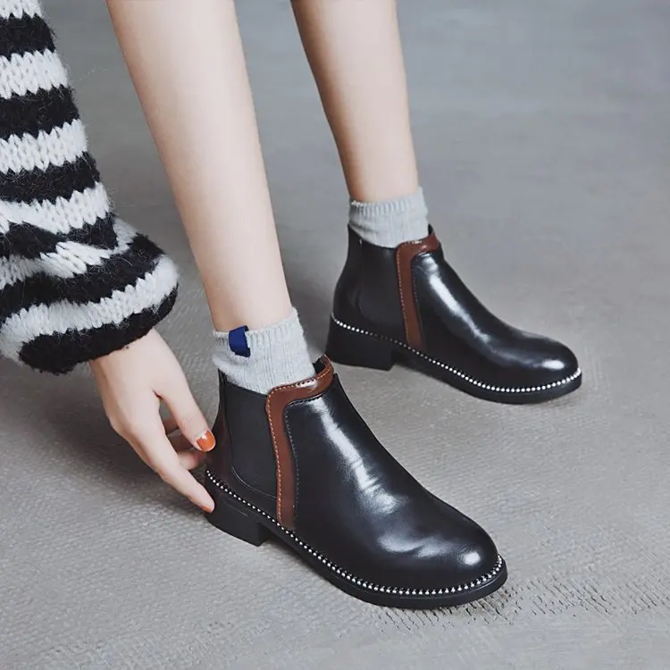 Однотонные Ботинки Челси без шнуровки женские ботинки с круглым носком на