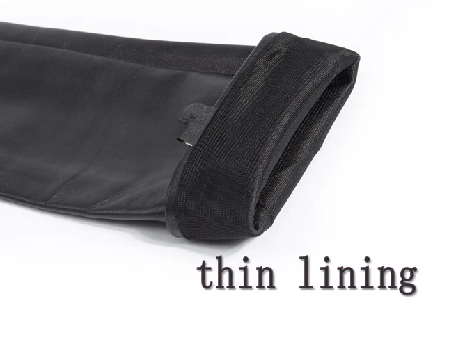 thin lining Женские кожаные перчатки из натуральной овечьей кожи с длинными плечами черного цвета - Цвет: thin lining