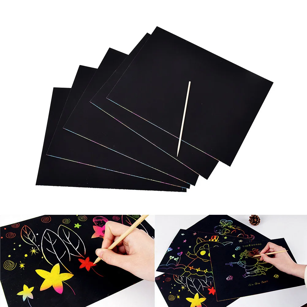 

5 листов 16K Красочные листы для царапания с деревянной ручкой искусство магический Рисунок Живопись детская игрушка для разрисовывания