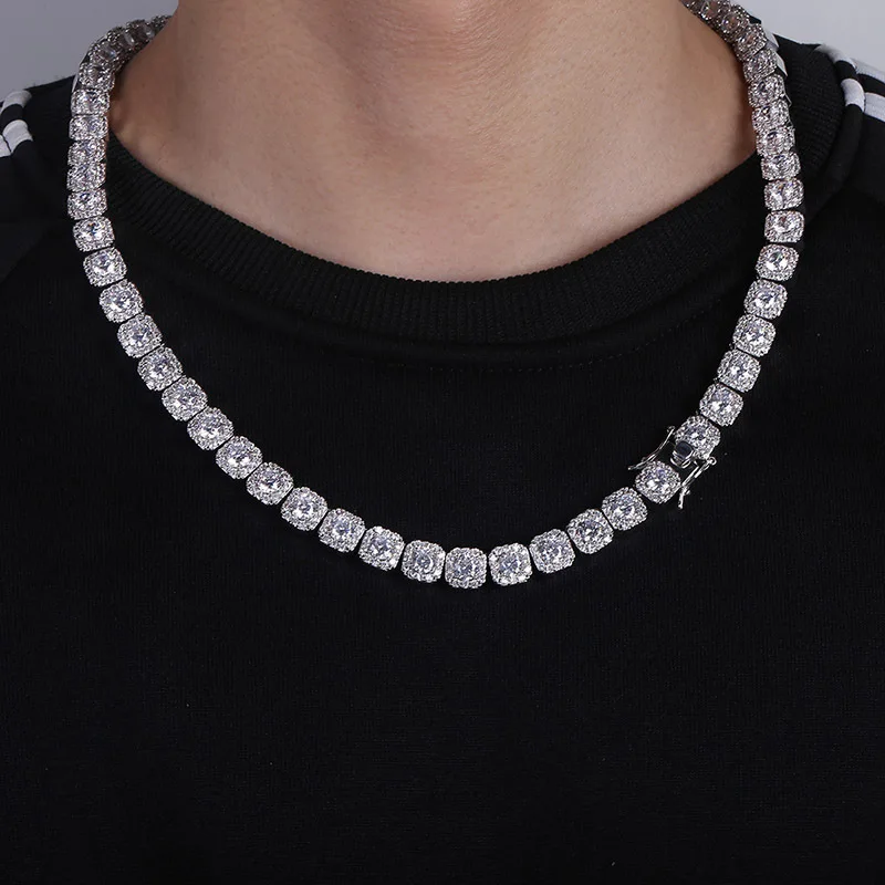 10 мм Bling Iced Out теннисная цепь квадратная решетка AAA CZ камень золото серебро кубический циркон Чокеры ожерелья для мужчин хип хоп ювелирные изделия