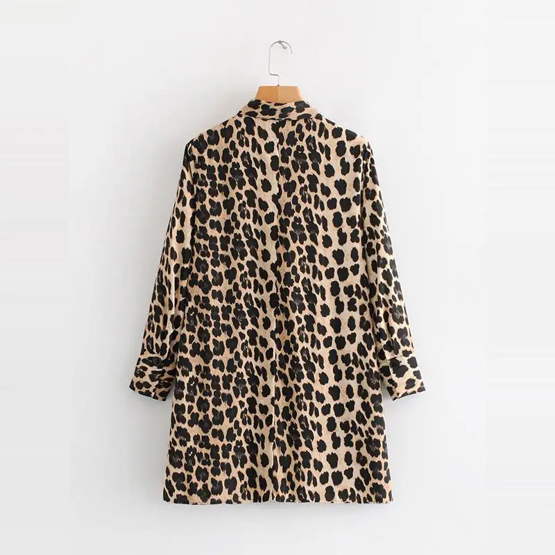 Осень 2018 винтажное сексуальное платье с леопардовым принтом женское рубашка