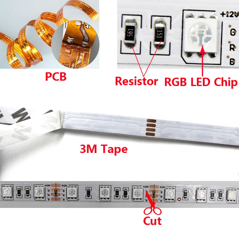SMD 5050 музыкальная синхронизация RGB Светодиодная лента светильник 5 м 10 м 60 светодиодный/м гибкая лента лампа 20 Ключ ИК контроллер DC 12 В адаптер Набор строк