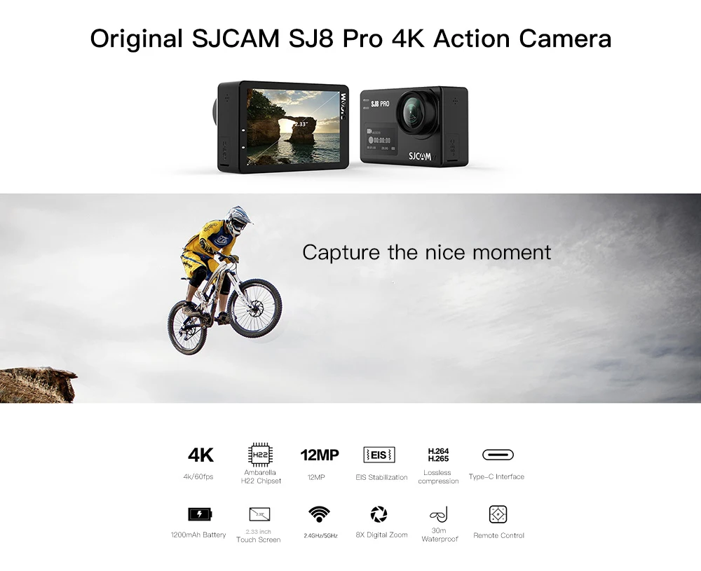 Акция! SJCAM SJ8 Pro Экшн-камера 1296P 4K 30fps/60fps Спорт DV пульт дистанционного управления шлем камера больше аксессуаров
