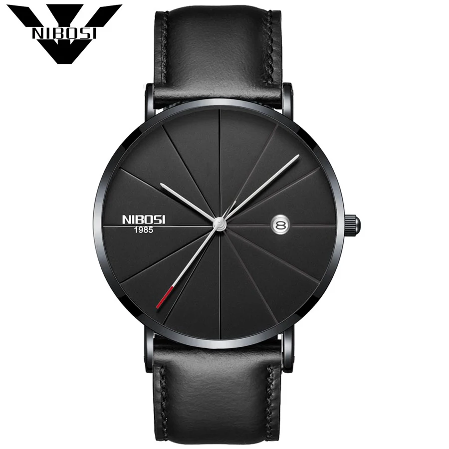 Часы наручные NIBOSI Мужские кварцевые брендовые роскошные черные модные