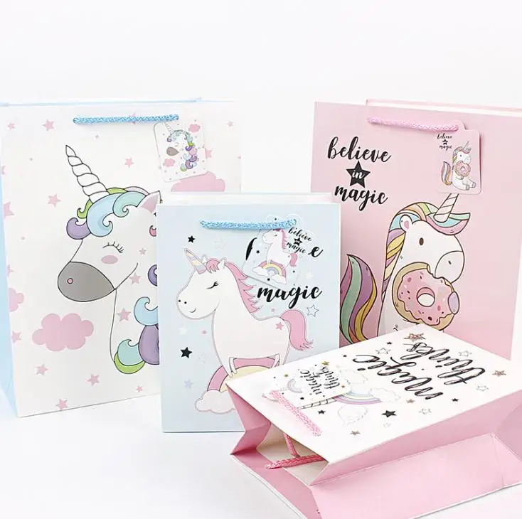

3 Size Unicorn Kraft Paper Gift Bags with Handles Festival Party Gift Packaging Bags DIY Multifunction Shopping Bags SN1340
