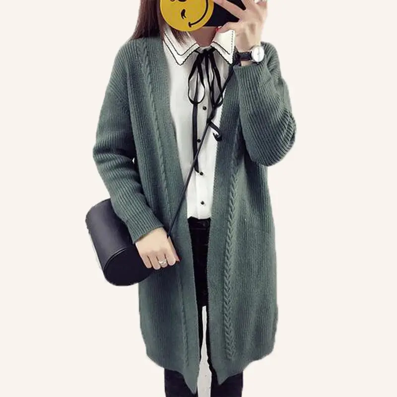 Повседневный длинный вязаный кардиган для девочек 2018 осенне зимний женский