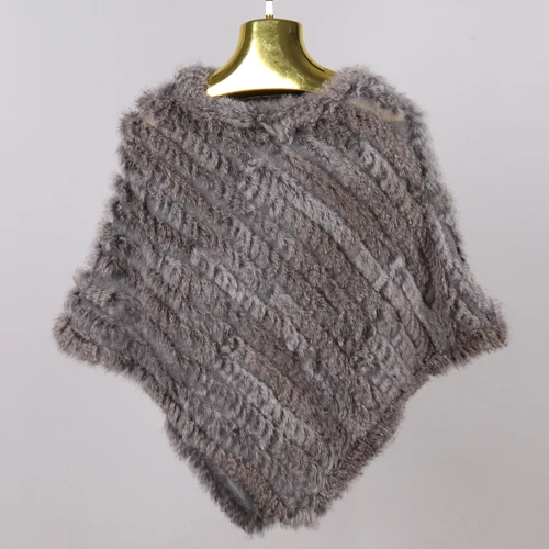 natural grey Женское весенне-осеннее вязаное пончо из натурального кроличьего меха, шарфы из натурального кроличьего меха, шаль из пашмины, шарф из натурального кроличьего меха - Цвет: natural grey