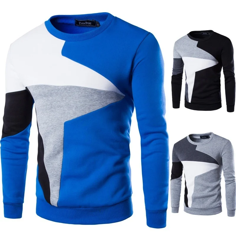 

Spring New Men's Casual Long-sleeved Wind Hit The Color Stitching Hedging Sweater Plus size XXS-4XL