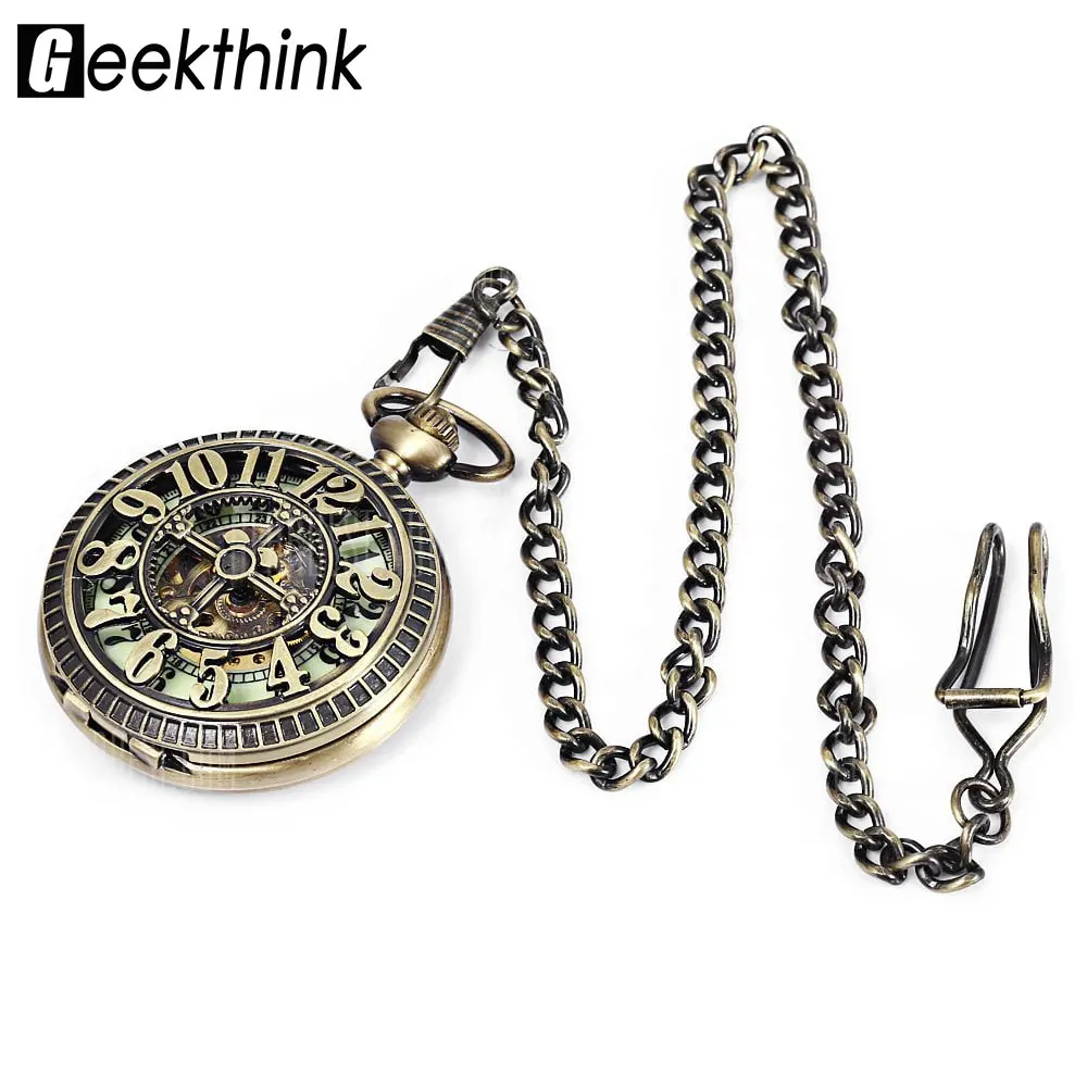 Винтажные карманные часы с полым крестом в стиле ретро бронзовые механические