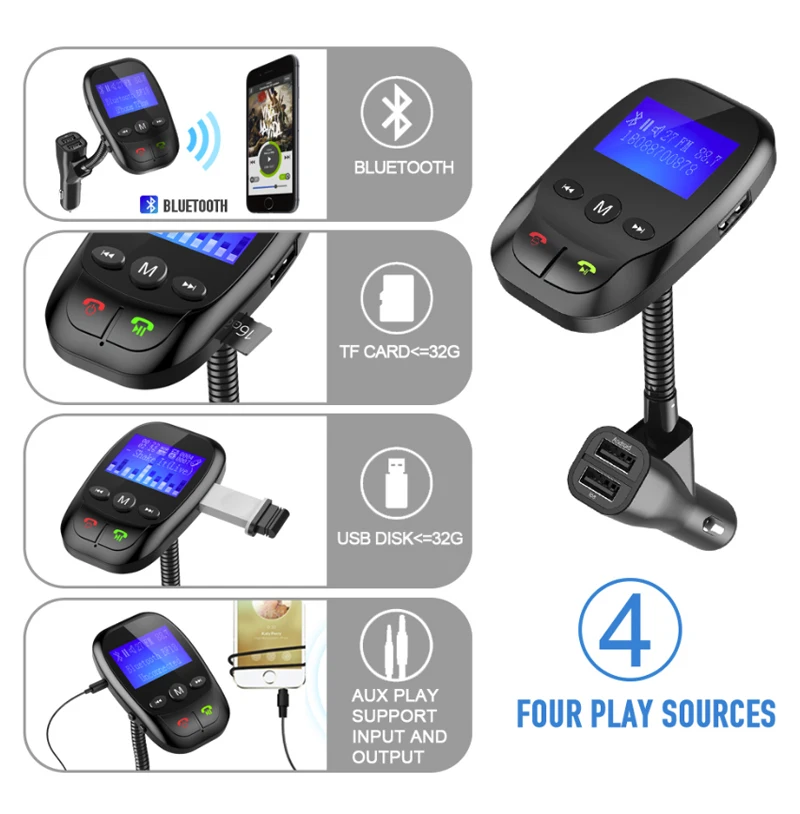 YASOKRO Bluetooth Handsfree автомобильный комплект fm-передатчик AUX Bluetooth MP3 плеер двойной USB порт зарядное устройство Поддержка TF карты и U диск