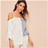 SHEIN Рубашка С Контрастным Полосатым Принтом И Открытыми Плечами Женские Весенние Многоцветные Богемные Блузки