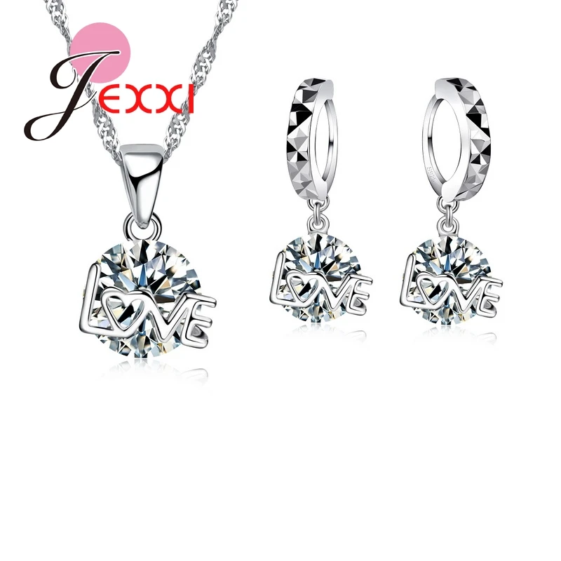 

Simple Cubic Zirconia Round Crystal Ball Necklace Brincos Earrings 925 Sterling Silver Jewelry Sets Women Accessories Best Gift