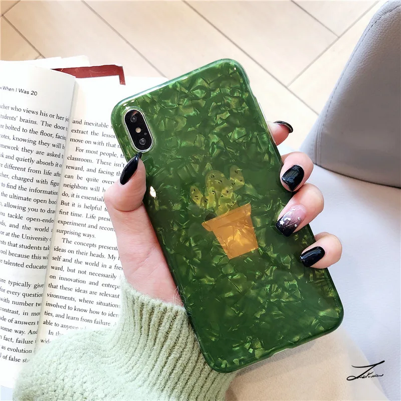 Чехол для телефона с зеленым растением и блестками iPhone 7 8 Plus чехлы С КАКТУСОМ XR XS