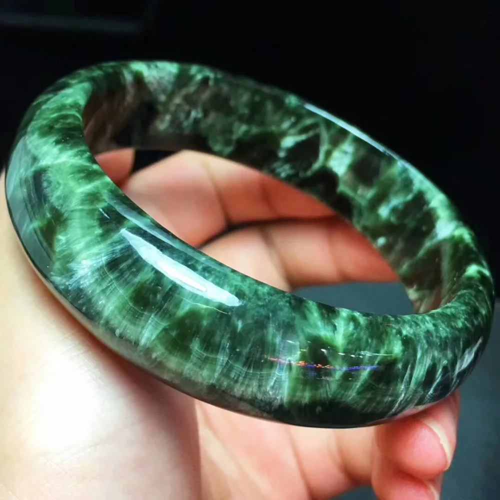 Браслет с натуральным зеленым серафинитом Круглый браслет кристаллом из