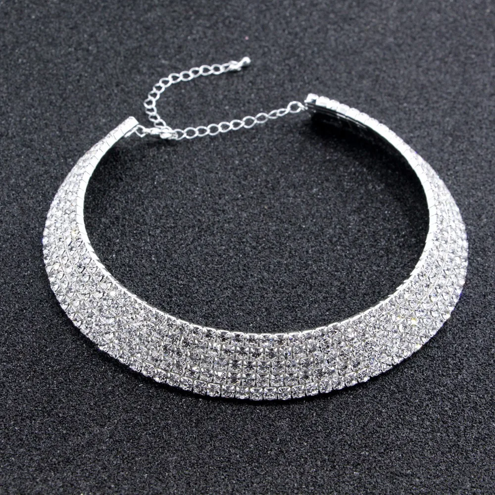 Venda quente Classico de Noiva Strass Cristal Gargantilha Colar Brincos e Pulseira Conjuntos Joias Casamento Acessorios|colar brinco|conjunto