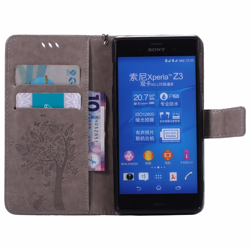 Кожаный чехол для sony Xperia Z3 Z4 Z5 Mini Plus Premium M2 M4 M5 X Performance XA Ultra XZ E4 E5 C5 Tree Cat Capa