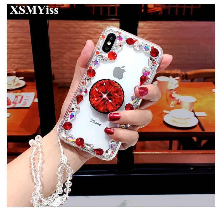 

Luxury Bling Crystal Diamond 3D Bracket Transparent Phone Case for SamsungA3 A5 A7 2017 A9 A8 A6 PLUS A50 A70 A80 Back cover