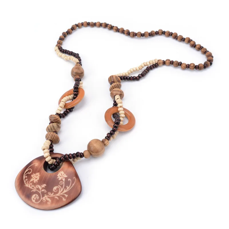 Женская Длинная цепочка MANXIUNI ожерелье в китайском стиле с деревянным цветком