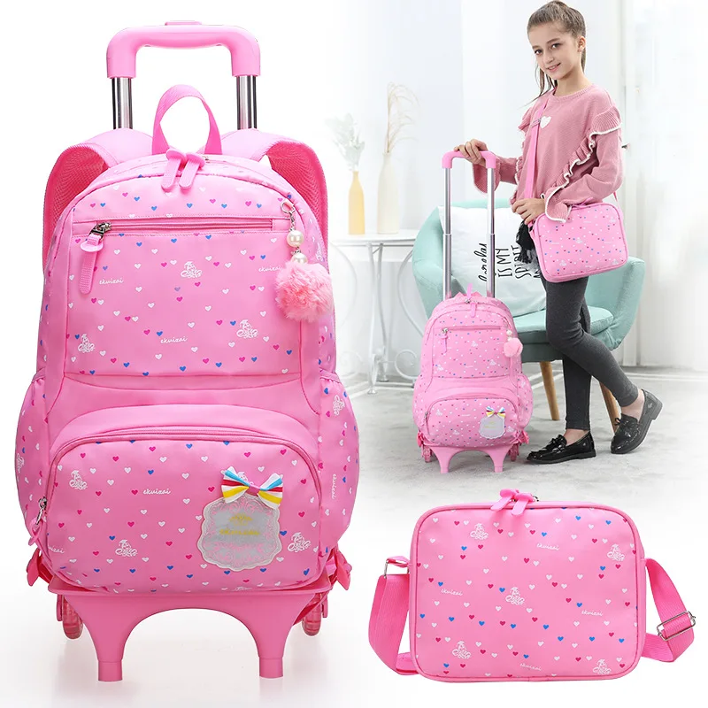 Горячая Распродажа съемные детские школьные сумки с 2/3 колесами для девочек