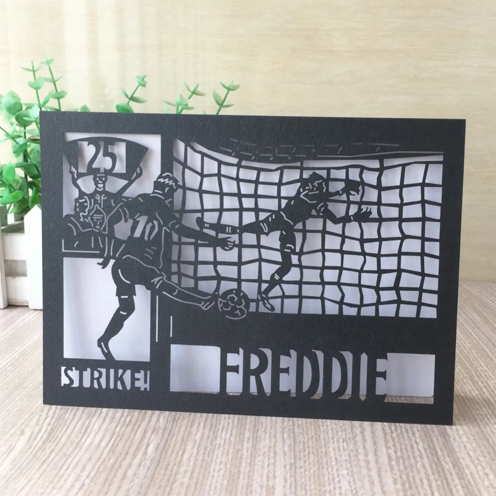 

100pcs/lot Laser Cut Pearl Paper Invitations Card Net Pattern Football Party Invitations Card Event Party supplies