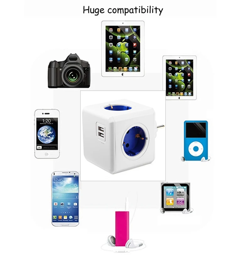 Allocacoc power Cube EU Plug 4 розетки 2 usb порта адаптер для путешествий удлинитель для полосы питания умный дом мультикоммутируемая розетка синий