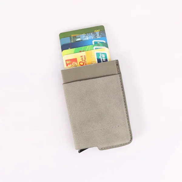 gray QOONG, новинка, RFID Блокировка, кошелек для путешествий, карта, автоматический, всплывающий, ID, кредитный держатель для карт, для мужчин и женщин, чехол для визиток, кошелек, KH1-022 - Цвет: gray
