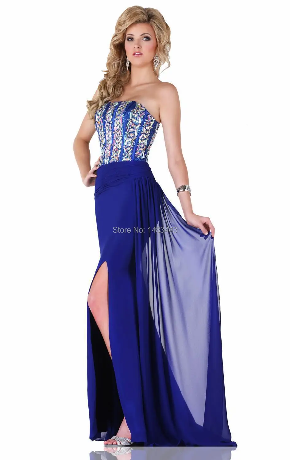 Vestido New Arrival 2015 Hot Sale Royal Color Sexy Sweetheart Backless Split Side Prom Evening Dresses Long Chiffon Gowns Dress | Свадьбы и