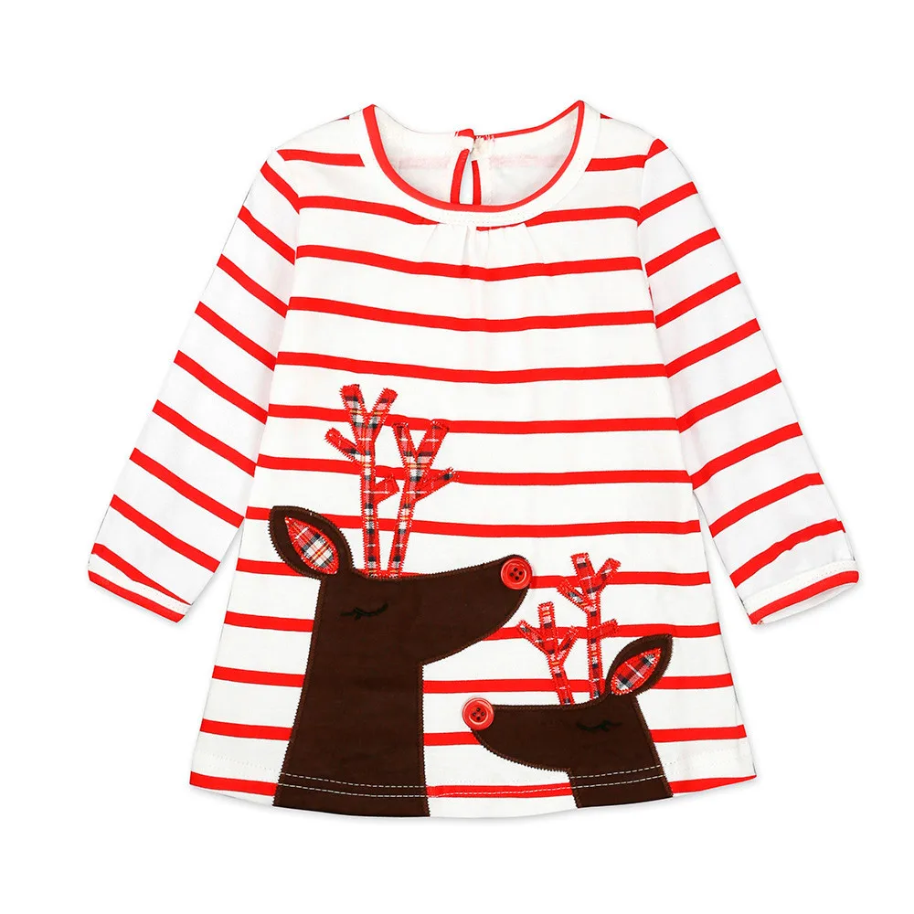 Малышей Одежда для детей малышей девочек в полоску с изображением оленя платье