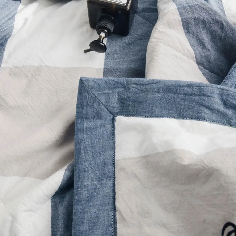 Стеганое одеяло в синюю и бежевую полоску из хлопковой ткани хлопковый