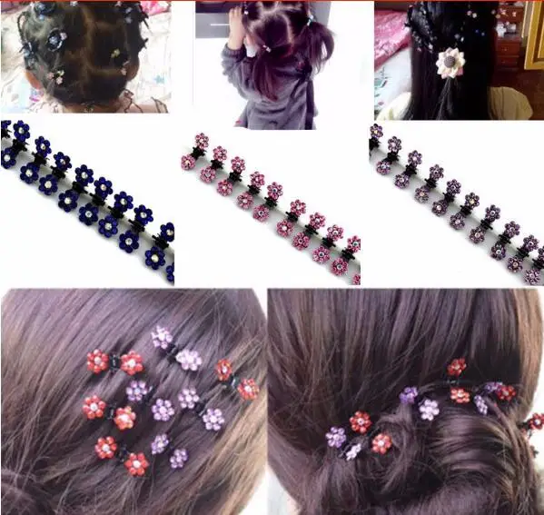 12 шт./лот маленькие милые хрустальные цветы металлические когти для волос