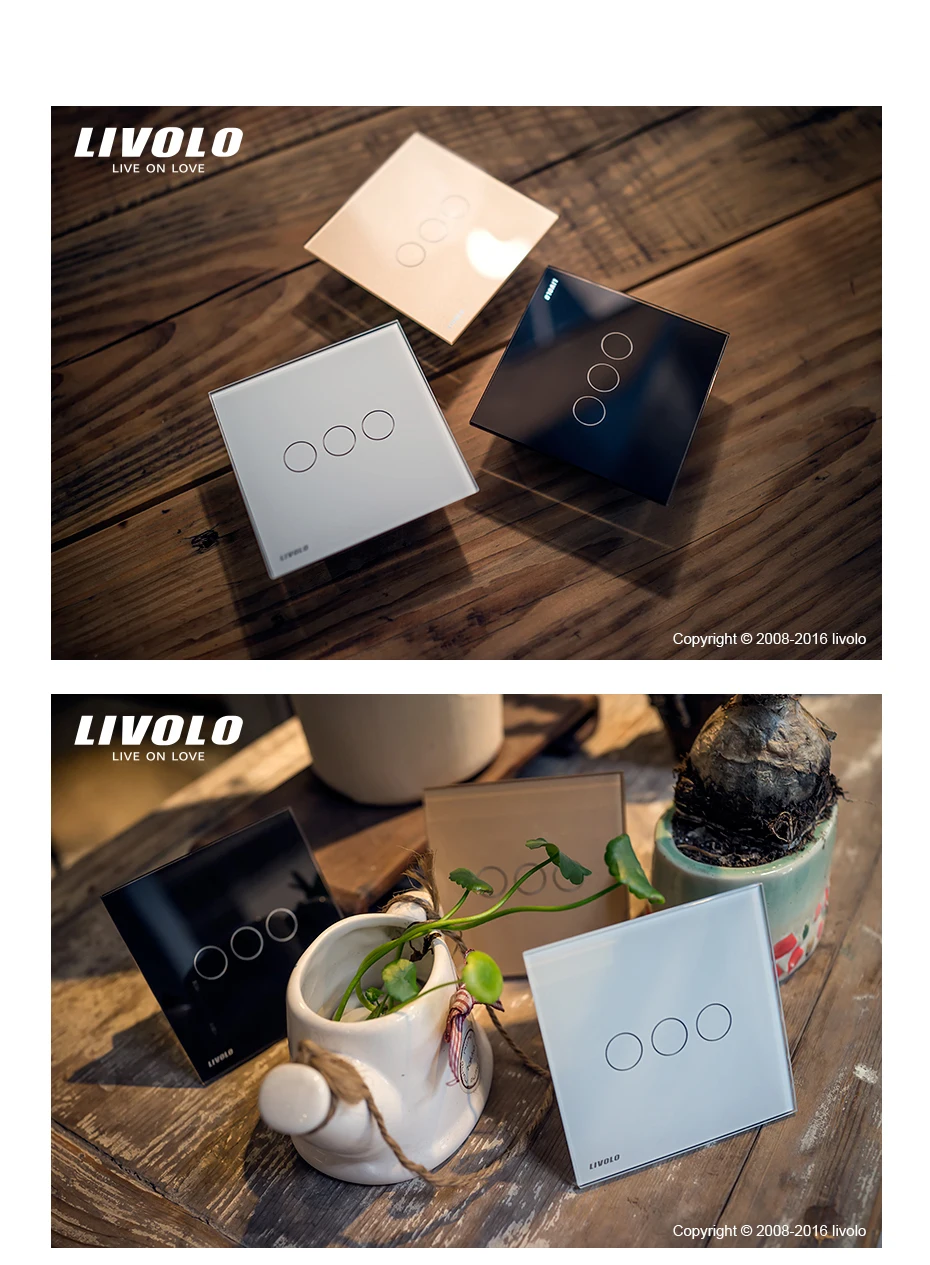 Livolo UK standard 2 банды 2way дистанционный домашний настенный светильник, белая кристальная стеклянная панель, VL-C302SR-61, без пульта дистанционного управления