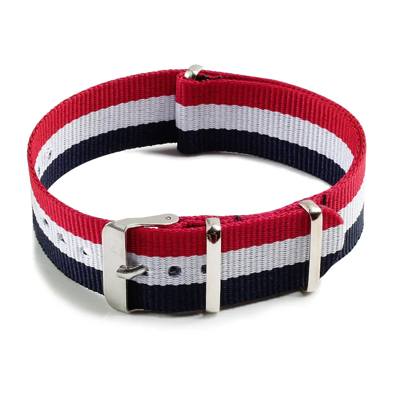 Red WHT Navy Sliver CMK 20 мм нейлоновые браслеты для мужчин и женщин, ремешок для часов, золото, серебро, пряжка, металлическая кнопка, модные наручные часы, аксессуары для часов - Цвет ремешка: Red WHT Navy Sliver
