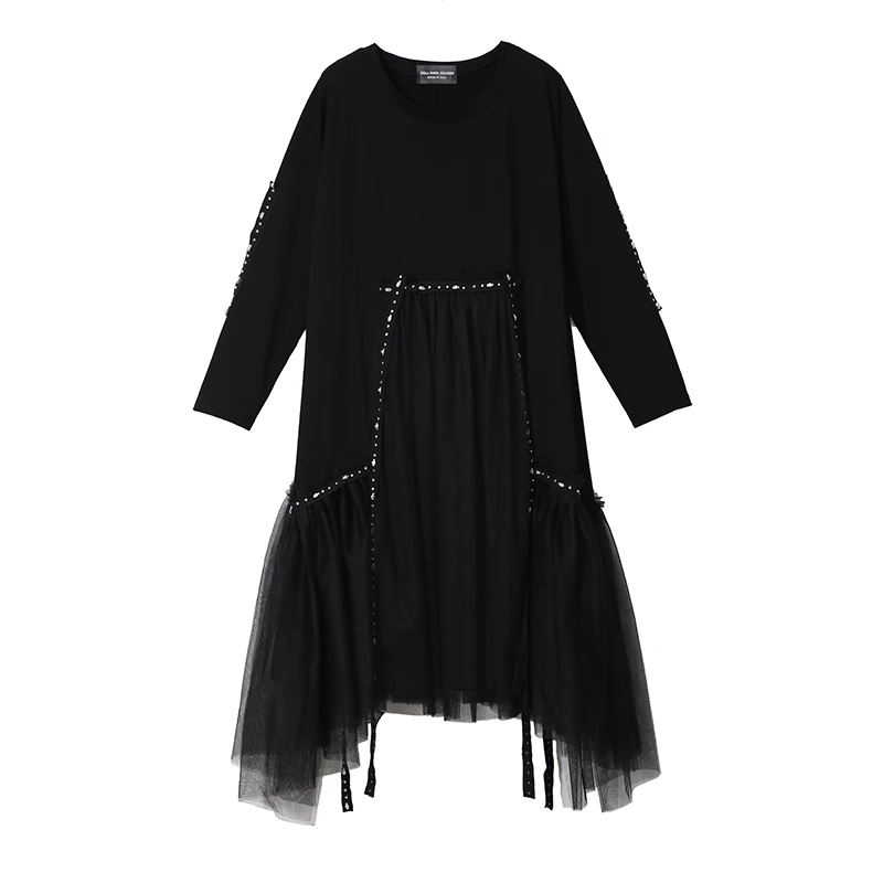 4564 Black Новинка, корейский стиль, женское осенне-зимнее черное свободное платье, длинный рукав, сетка, наложение, женское повседневное миди платье, праздничное платье 4564 - Цвет: 4564 Black