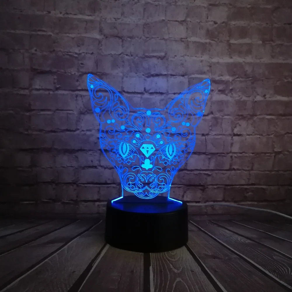 Новая таинственная голова кота оленя 3D USB RC лампа 7 видов цветов Изменение иллюзии