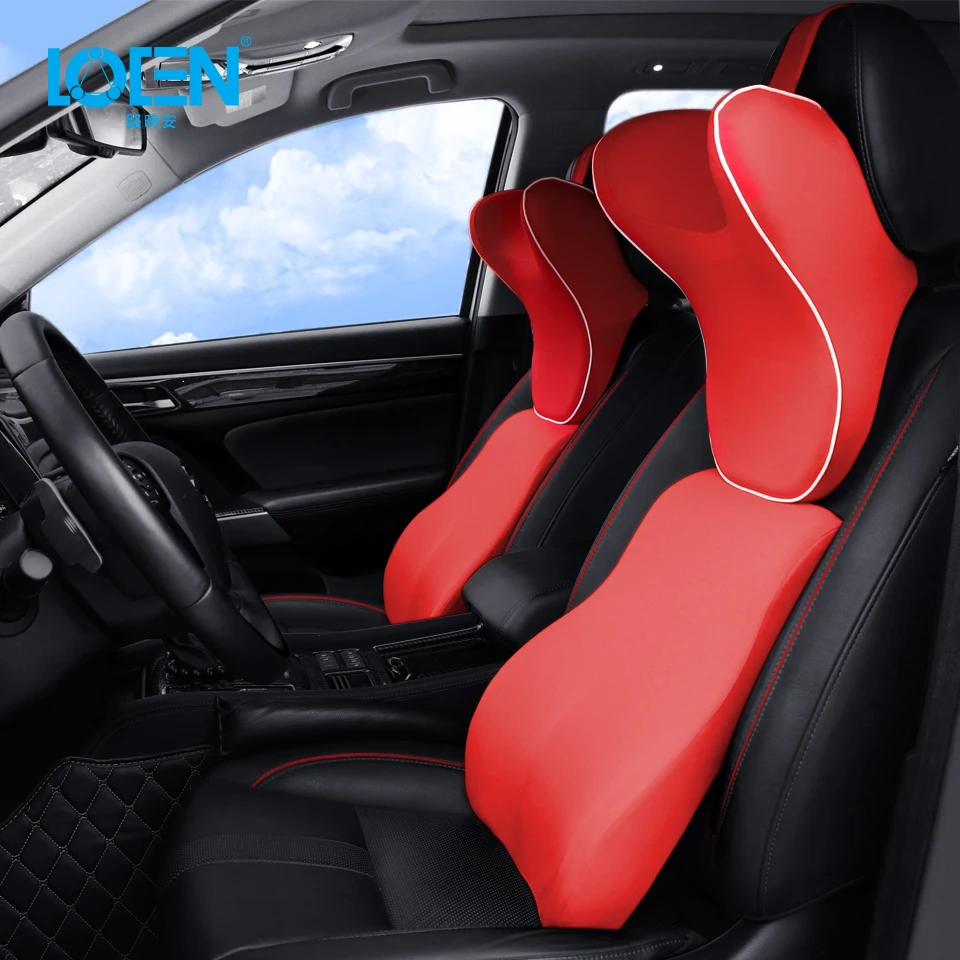 

LOEN Car Lumbar Support Pillow and Car Headrest Neck Pillow Kit Car Memory Foam Health Care Lumbar Support Pillow Fit Major Cars