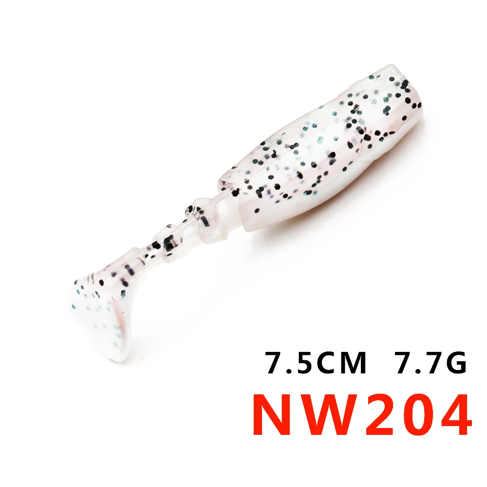 7.5cm7.7gNW204 Bassland мягкие пластиковые приманки рыболовные приманки для зимней рыбалки T-хвост 7,5-8,5 см 7-11g 10 видов цветов 4-5 шт./пакет Для Бас окунь Щука - Цвет: 7.5cm7.7gNW204