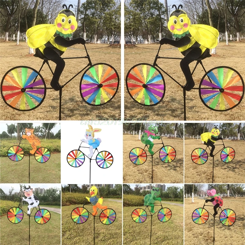 Милый 3D животное на велосипеде ветряная мельница ветер Spinner Whirligig сад газон двор Декор# T025