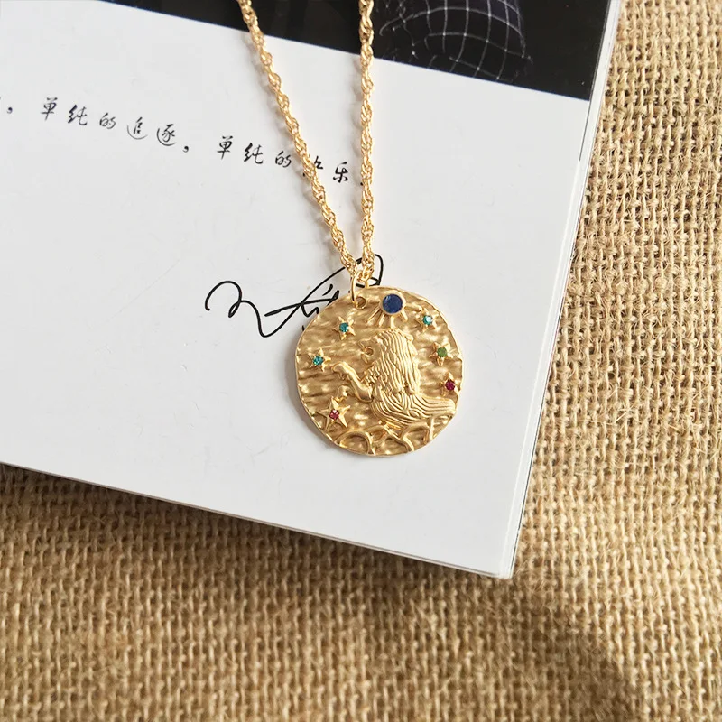 France Baroque 12 Constellations Necklace Coins Pendant Short 2019 New Vintage Sweater Chain for Women Jewelry | Украшения и