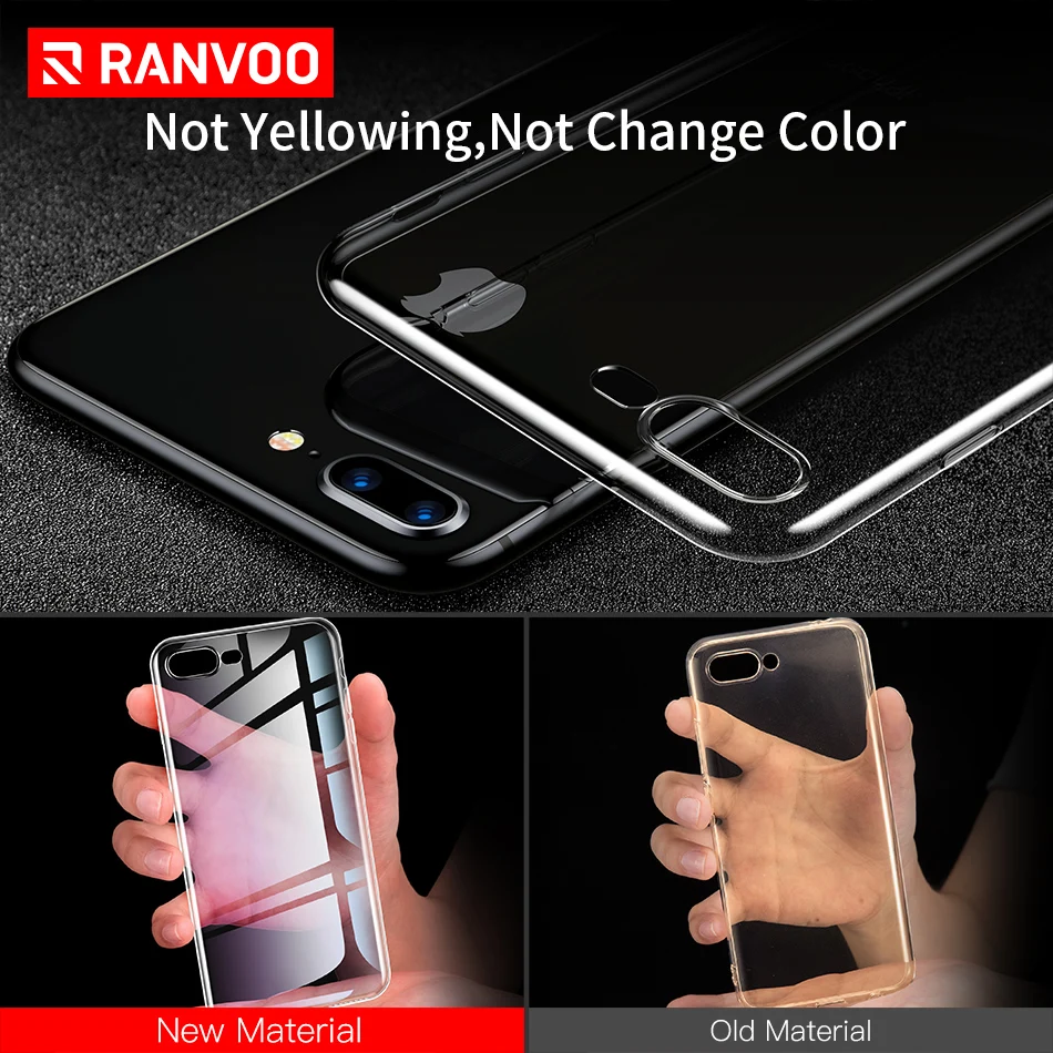 RANVOO Transparent Phone Case for iPhone 7 8 Plus Full Cover Clear Soft TPU Cases X Shockproof Coque |
