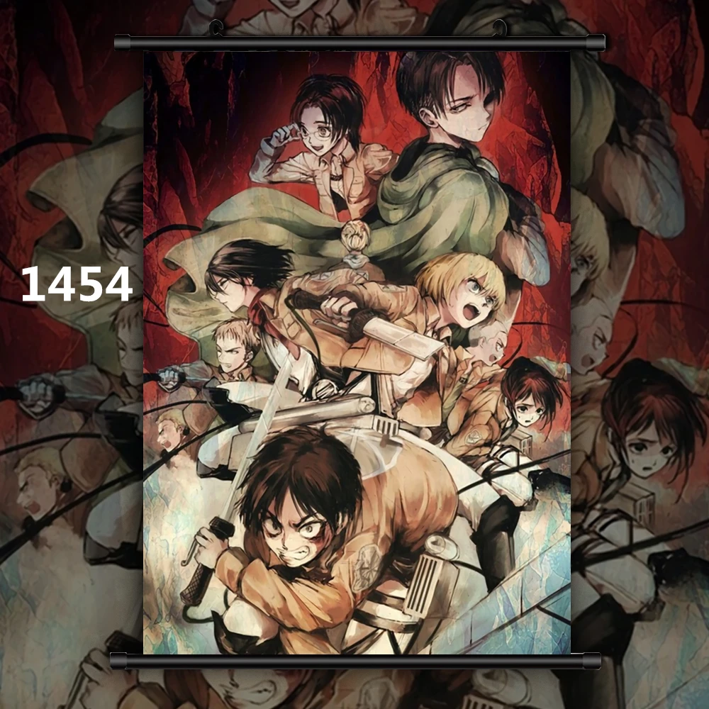 1454 Атака на постер Titan стиль Эрен Леви Микаса Армин Аниме Манга настенный плакат прокрутки - Цвет: 1454