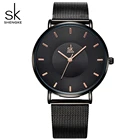 Ультратонкие кварцевые часы SHENGKE, черные, 7 мм, с большим циферблатом