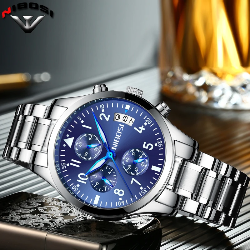 Часы наручные NIBOSI Мужские кварцевые роскошные модные повседневные