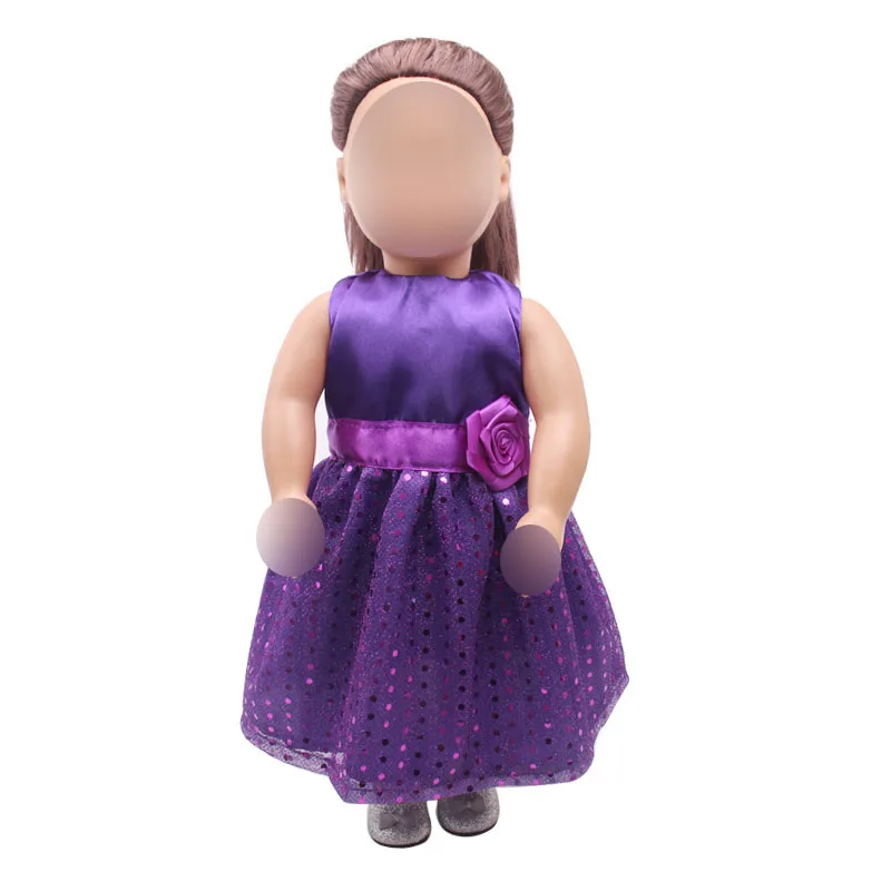 18 inch Girls doll dress Purple sparkling cocktail evening gown American new born clothes Baby toys fit 43 cm baby c368 | Игрушки и