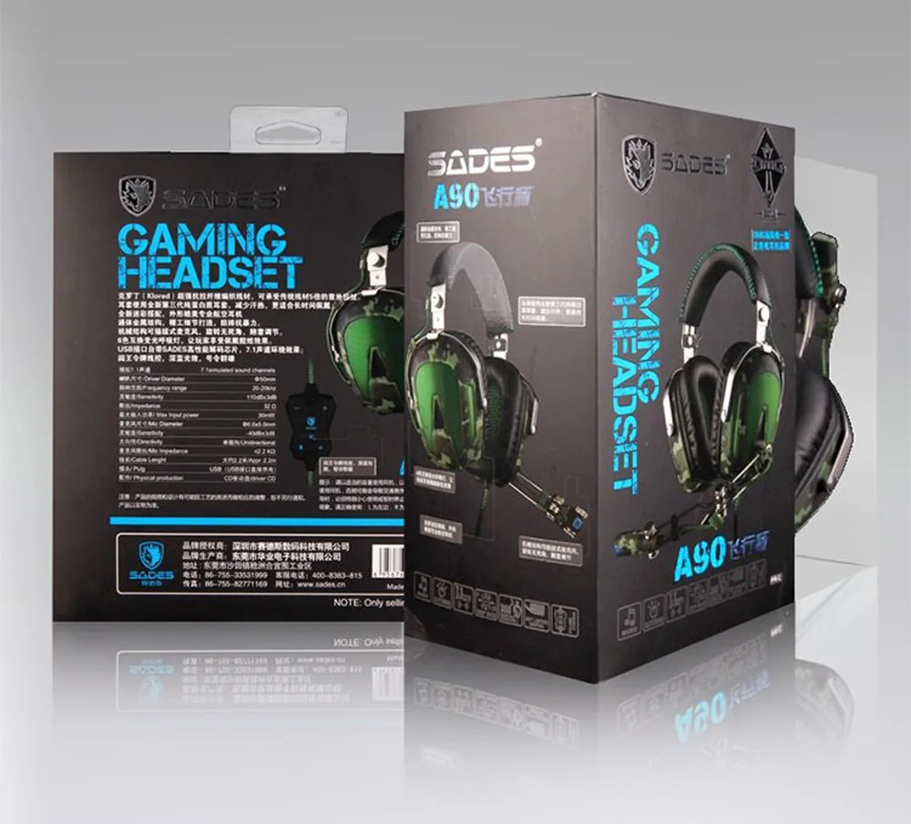 SADES A90 Pilot USB 7,1, игровые наушники с объемным звуком, гарнитура, 7 цветов, дыхательные огни для PC Gamer, камуфляж