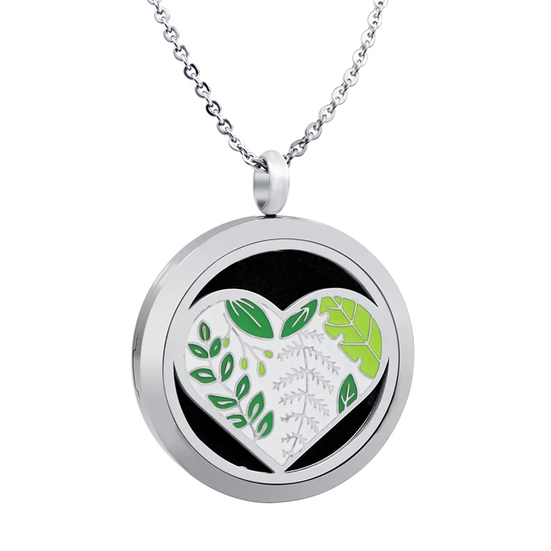 Heart Leaf Эмаль ароматерапия медальон Подвески эфирные масла нержавеющая сталь диффузор духи медальон ожерелье с подушечками Прямая поставка - Окраска металла: Heart Leaf